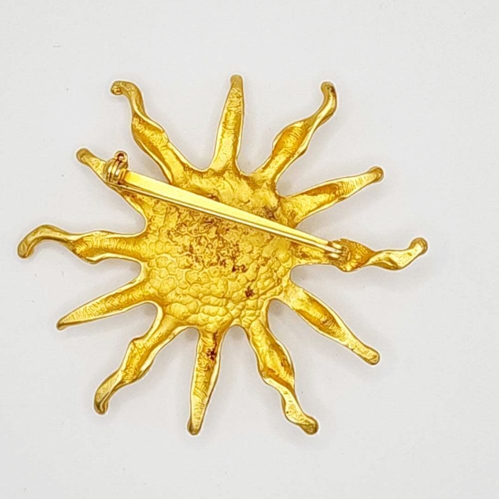 Vintage gold rhinestone smiling sun brooch - Picture 5 of 8